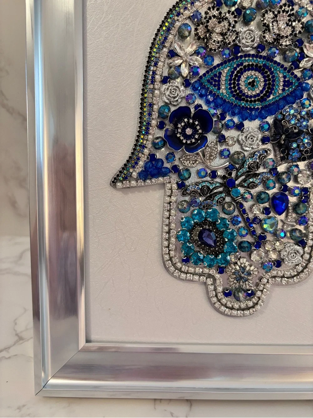 OOAK Framed Vintage Jewelry Hamsa Hand Evil Eye Art 8x10 Protection Boho Decor